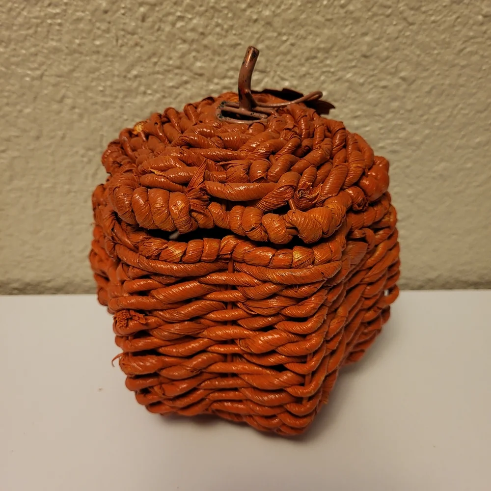 Set of Three Lidded Wicker Pumpkins